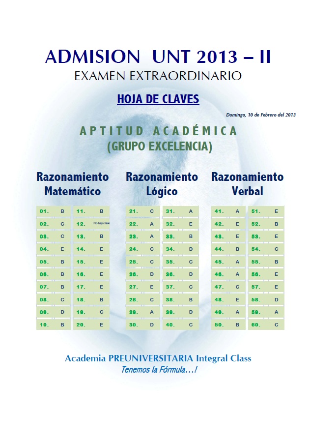 EXAMEN DE ADMISIÓN A LA UNT 2013 - II PREMIOS DE EXCELENCIA