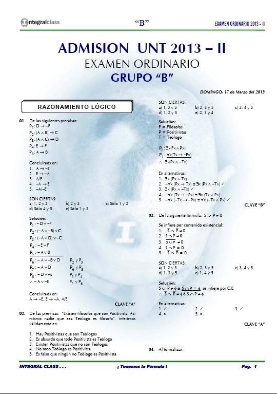 EXAMEN DE ADMISIÓN A LA UNT 2013 - II GRUPO B