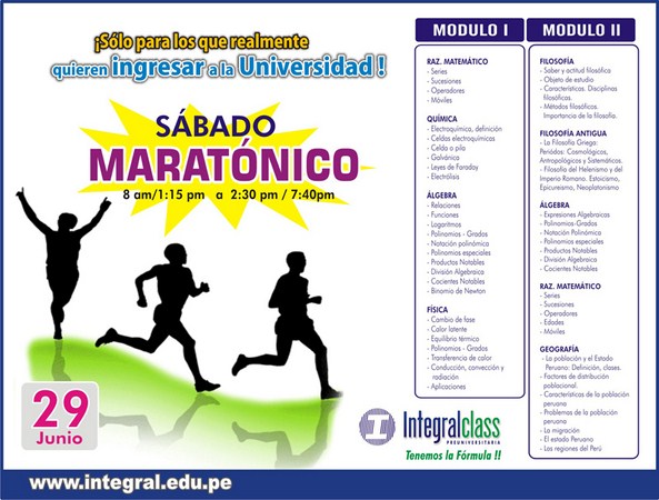  SOLO PARA LOS QUE REALMENTE DESEAN INGRESAR A LA UNIVERSIDAD
¡¡SABADO MARATONICO DE INTEGRAL!!
  